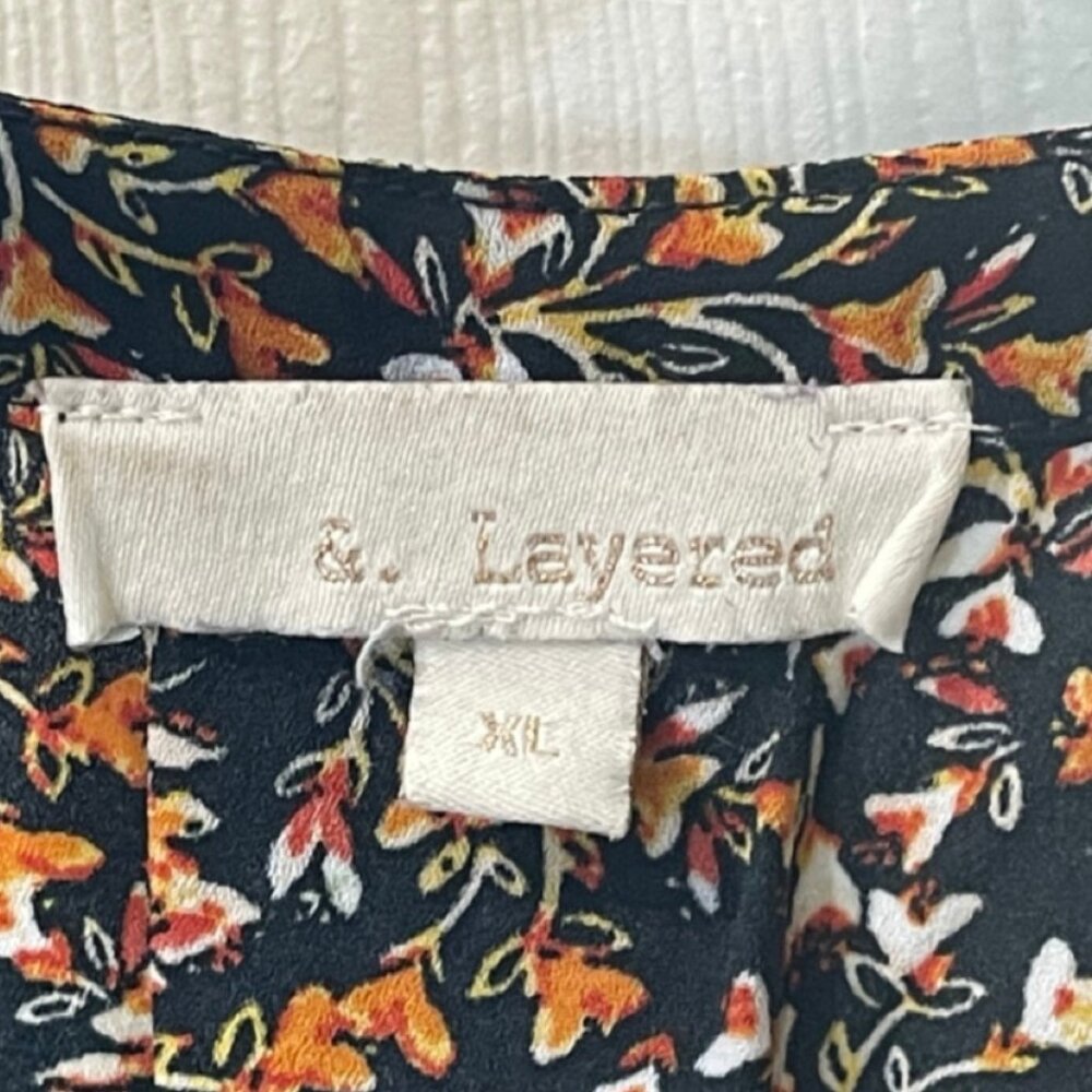 &. LAYERED | Womens Casual Short Sleeve Orange Floral Top | Size XL - Picture 8 of 12